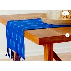 Opal House Table Runner Bohemian Blue Cotton Clipped Fringe Edge 14 x 72